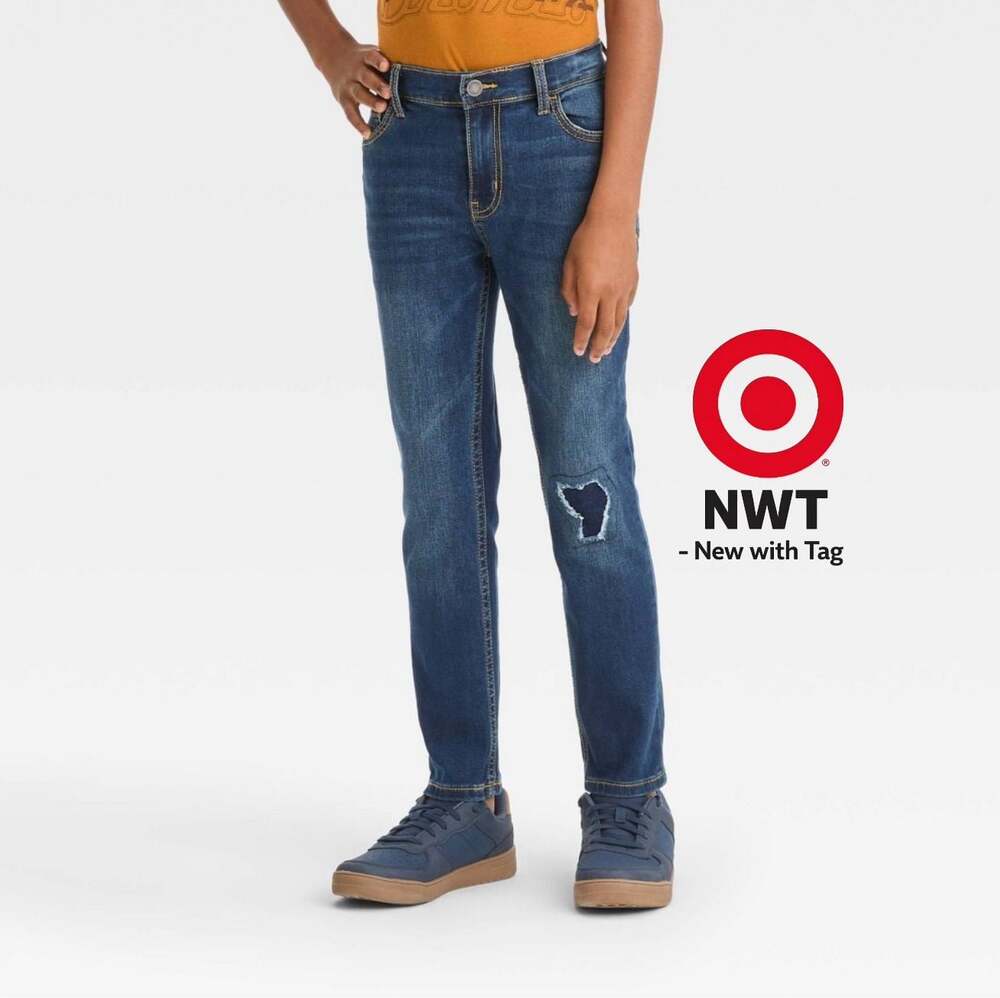 Art Class Boys' Dark Wash Skinny Distressed Stretch Denim Jeans. Size 14 XL